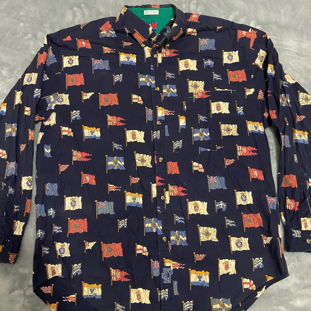 Rare Vintage 90s Tommy Hilfiger Crest Flags Button Up Shirt Mens Large Cotton